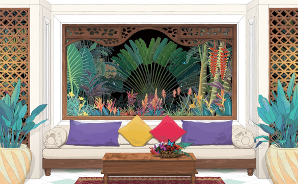 夜の庭園 (額装有り） 