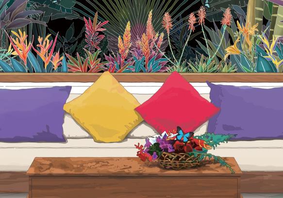 夜の庭園 (額装有り） 