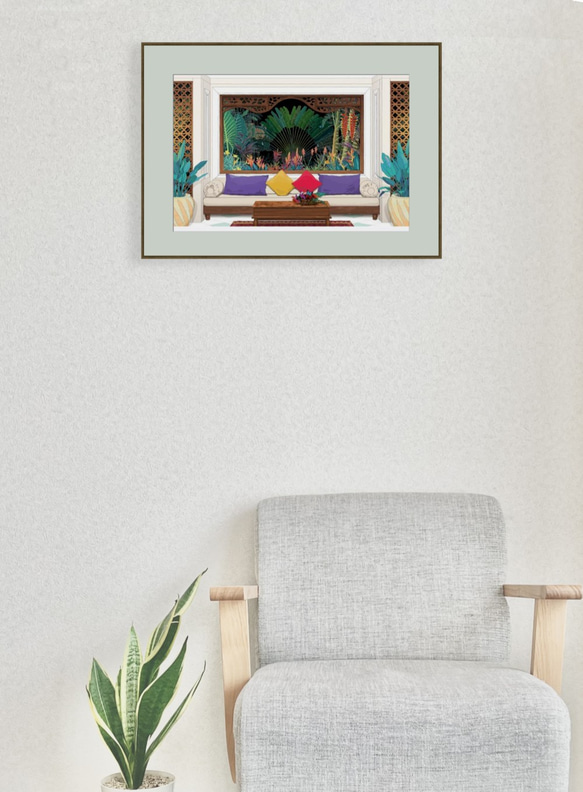 夜の庭園 (額装有り） 