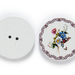 ウッドボタン　直径２ｃｍ　白地花柄　ヴィクトリアンテイスト　10個組 2枚目の画像