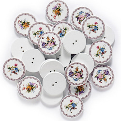 ウッドボタン　直径２ｃｍ　白地花柄　ヴィクトリアンテイスト　10個組 3枚目の画像