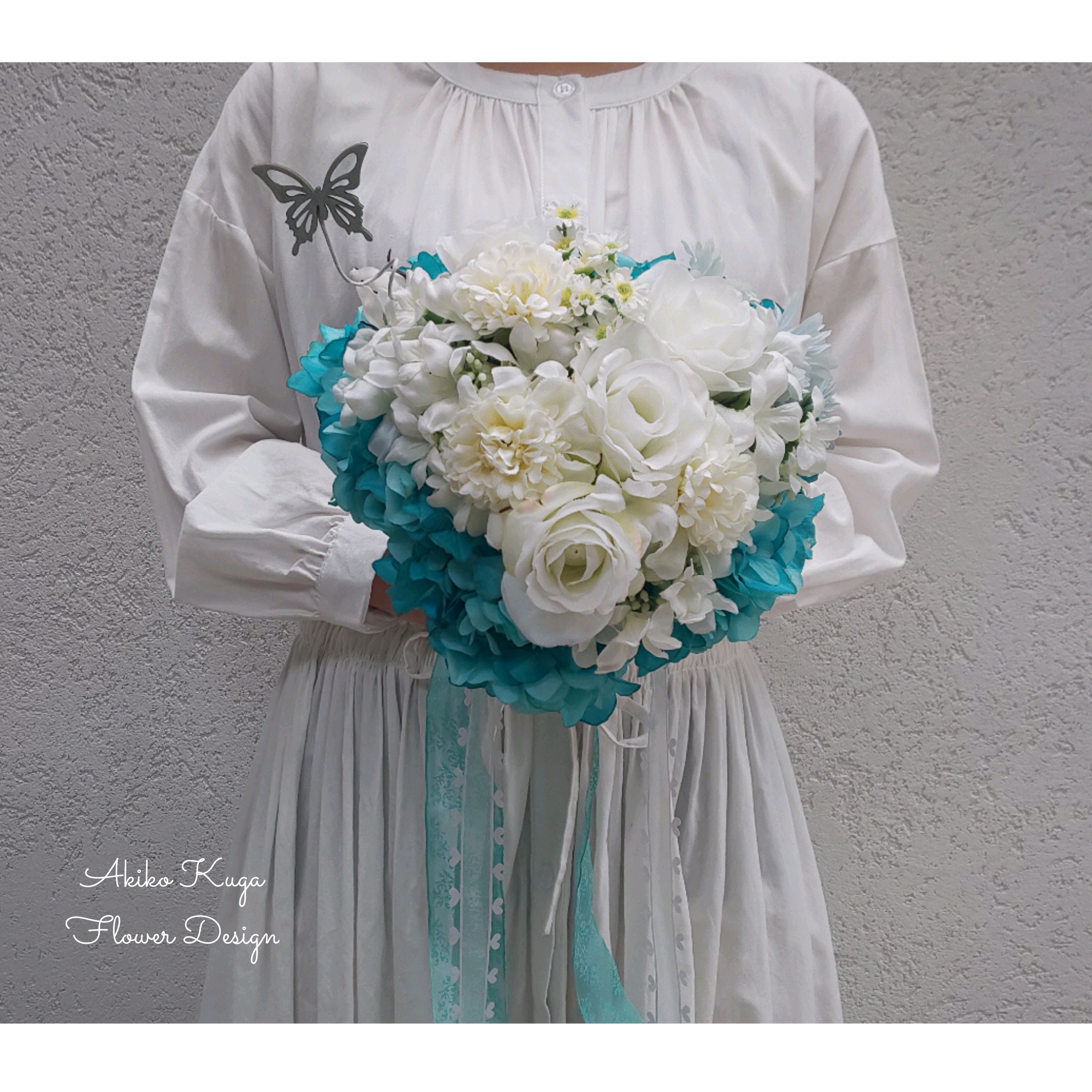 ハート型アーティフィシャルブーケ・ターコイズブルー