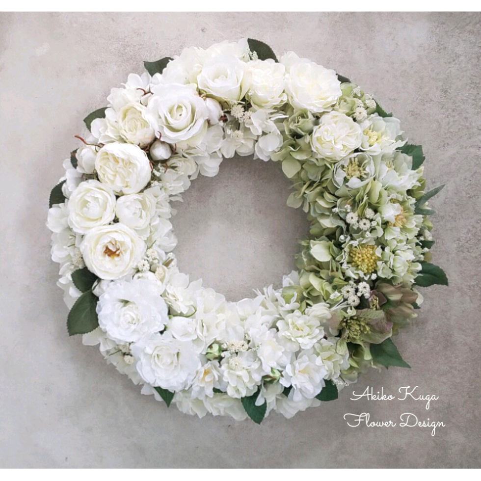 受注製作グリーン&ホワイトのラグジュアリーグラデーションリース
