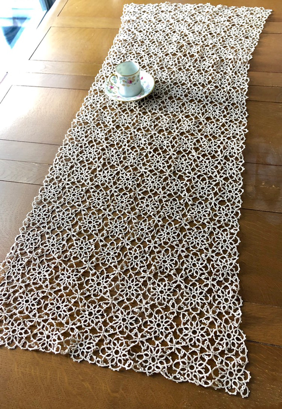 英国で出会った♪アンティーク 108×45cm 手編みのタティングレース