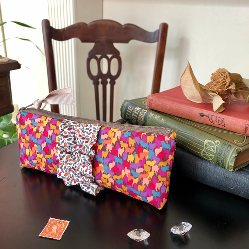 ロンドンで選んだ♪英国製リバティプリントのふんわり横長フリルポーチ