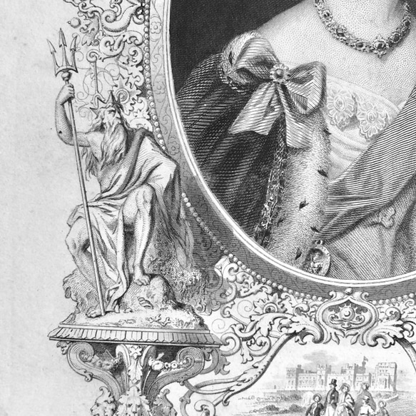 英国で出会った♪ 19世紀 アンティークプリント ヴィクトリア女王の肖像画 エッチング 銅版プリント 4枚目の画像