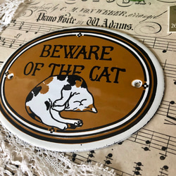 ◆Hさま専用◆英国で出会った♪1点もの エナメル陶板製（ホーロー） 猫のサインプレート「猫ちゃん注意」 4枚目の画像