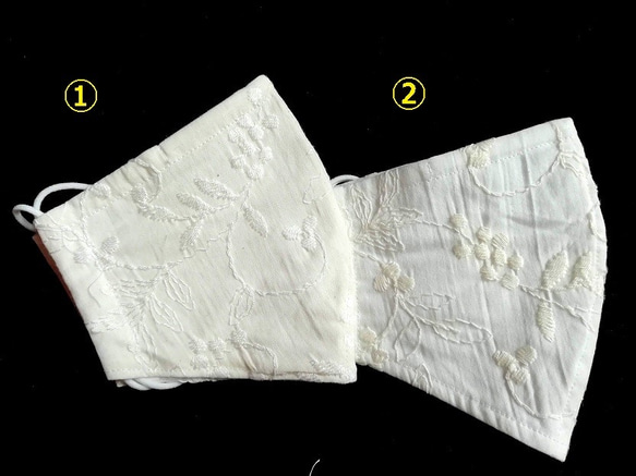 オーガニックコットン＆吸湿冷感キシリトール加工晒（さらし）の立体マスクC（ボタニカル刺繍） 3枚目の画像