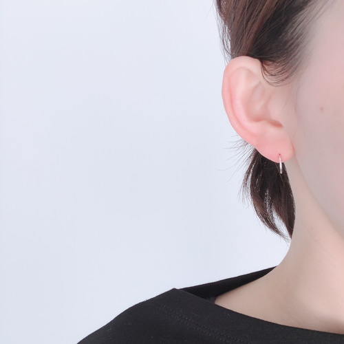silver925】10㎜ スクエア キャッチレスフープピアス #121
