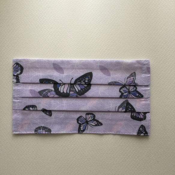 ※受注制作　コットン100%プリーツマスクカバー（カバーのみ）胡蝶×紫 2枚目の画像
