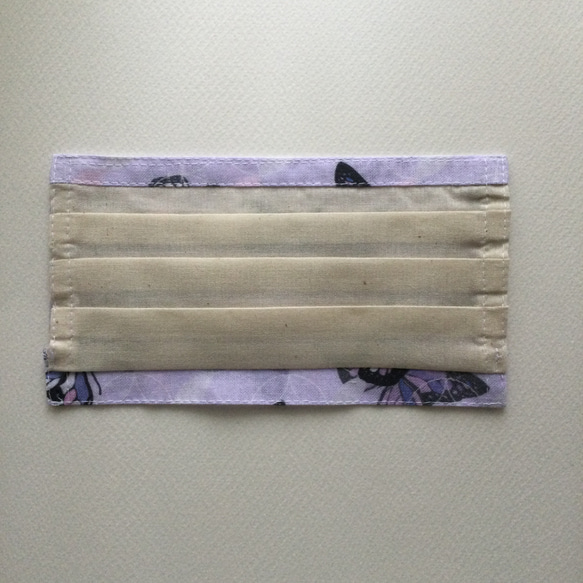 ※受注制作　コットン100%プリーツマスクカバー（カバーのみ）胡蝶×紫 3枚目の画像