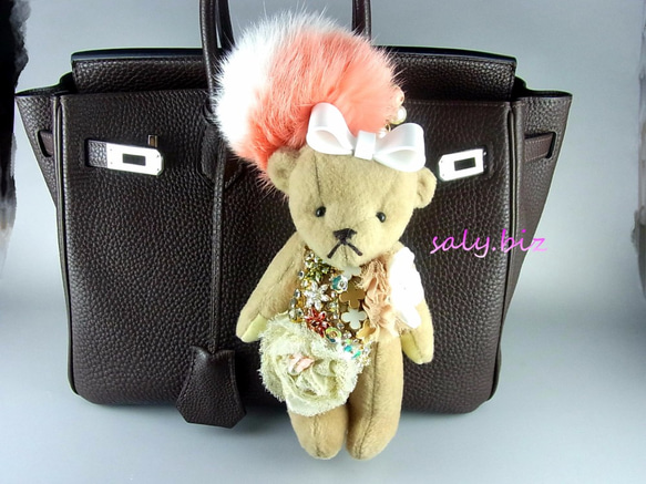 saly☆お花畑のクマさんとファーのバッグチャーム 5枚目の画像