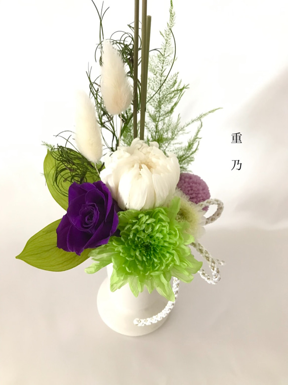 仏花　供花　ホワイト&グリーンパープル 3枚目の画像