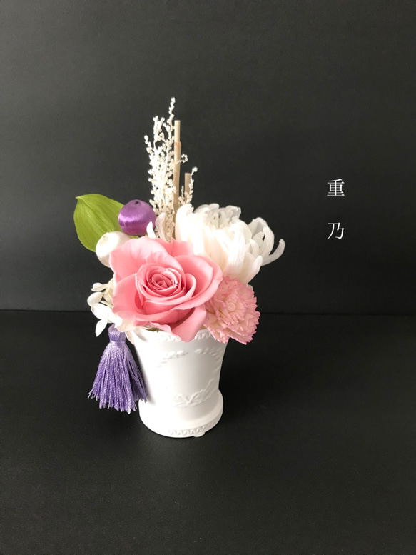 新作　仏花　お供え花　ピンクのバラと白い菊 5枚目の画像