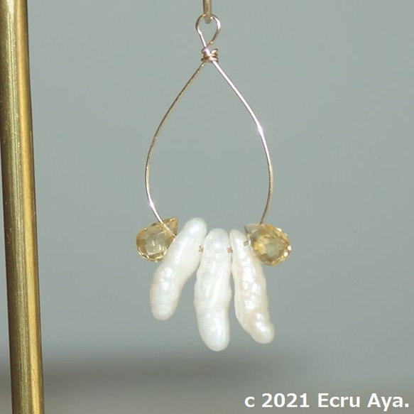 *希望之芽*針珍珠和黃水晶耳環吊飾 第5張的照片