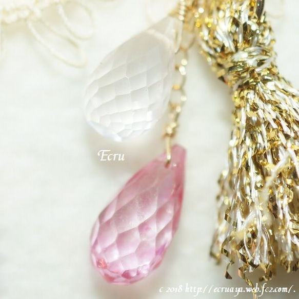 * Itogin金*流蘇和粉紅色的石頭耳環的螺紋 第2張的照片