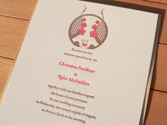 活版印刷 Wedding Invitation, RSVP package-鶴と梅 3枚目の画像
