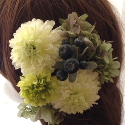 ピンポンマムアジサイプリザーブドフラワー髪飾り花 1枚目の画像