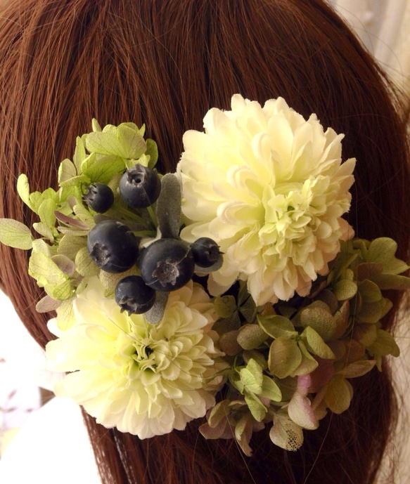 ピンポンマムアジサイプリザーブドフラワー髪飾り花 2枚目の画像