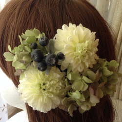 ピンポンマムアジサイプリザーブドフラワー髪飾り花 3枚目の画像