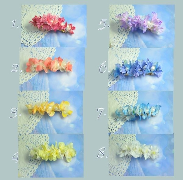 全８色　コットンパール　ひらひら花びらのバレッタ 3枚目の画像
