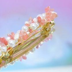 甘酸っぱい桜色のバレッタ　淡水パール　チェリークオーツ 1枚目の画像