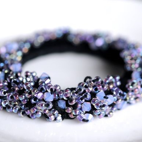 シュシュ  ヘアゴム  ビーズ  バイオレット シュシュ ヘアゴム ビーズ バイオレット