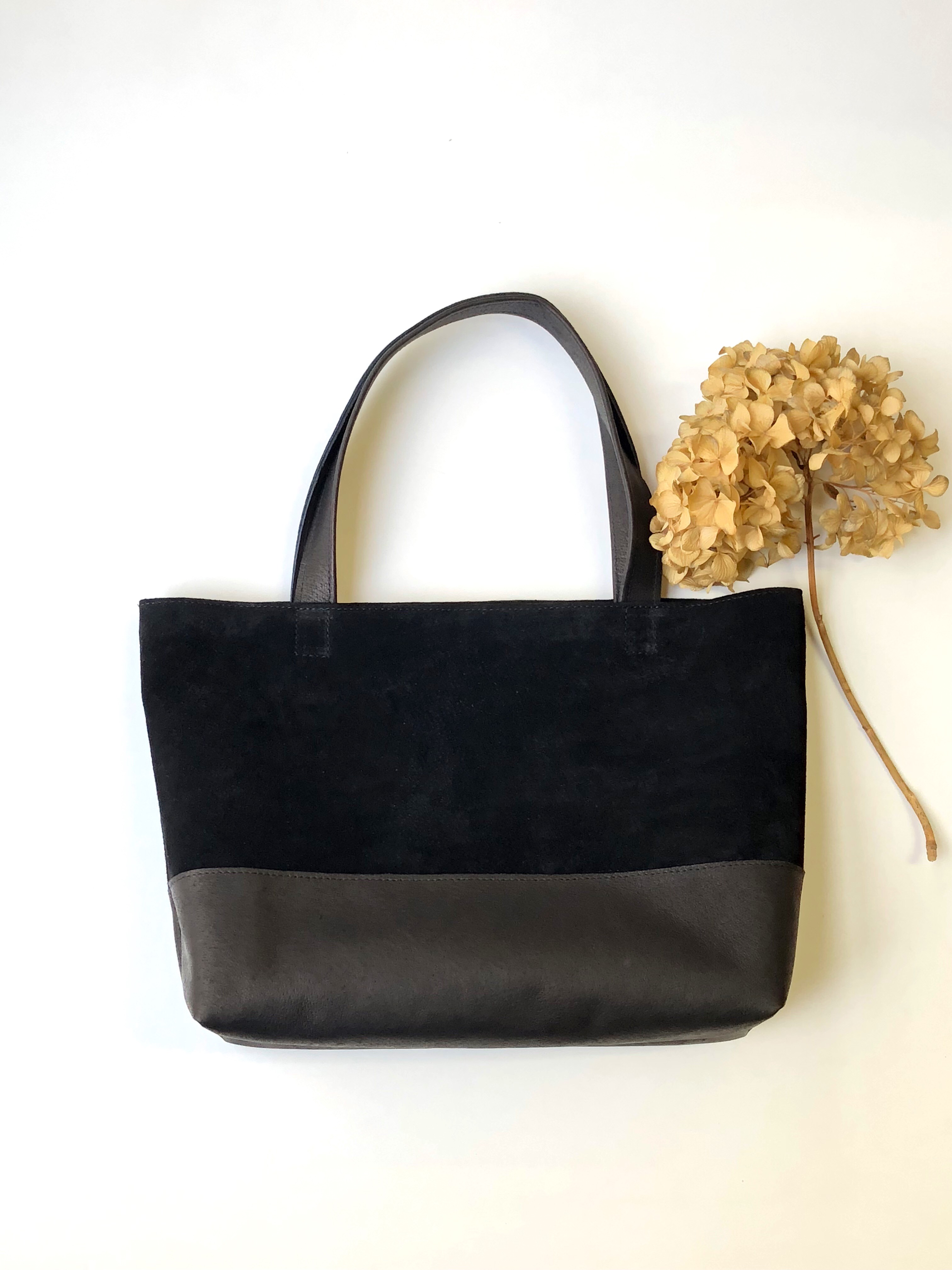 【受注製作】ピッグスキン＆スエードのトートバッグ　 ブラック