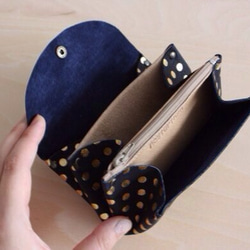 ピッグスキンの小さなお財布　みずたま　ネイビー 2枚目の画像