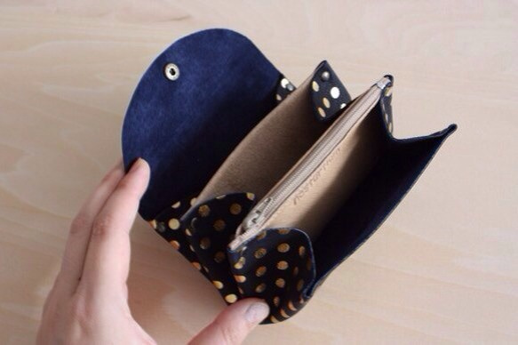 ピッグスキンの小さなお財布　みずたま　ネイビー 2枚目の画像