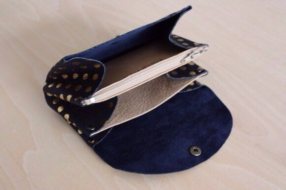 ピッグスキンの小さなお財布　みずたま　ネイビー 3枚目の画像