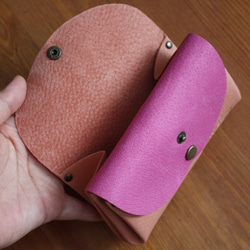 【再販です！】ピッグスキンの小さなお財布　アプリコット×ピンク 2枚目の画像