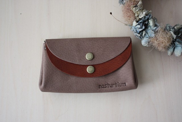 ピッグスキンの小さなお財布　グレージュ×ライトブラウン