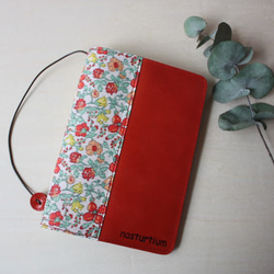 牛革×リバティープリント　ブックカバー（文庫本サイズ）　レッド 7枚目の画像