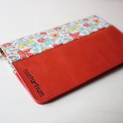 牛革×リバティープリント　ブックカバー（文庫本サイズ）　レッド 5枚目の画像