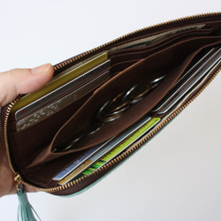 ピッグスキンのスリムな長財布　Ｌ字型　ミントブルー　受注製作 5枚目の画像