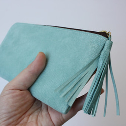 ピッグスキンのスリムな長財布　Ｌ字型　ミントブルー　受注製作 3枚目の画像