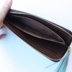ピッグスキンのスリムな長財布　Ｌ字型　ミントブルー　受注製作 6枚目の画像