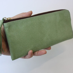 ピッグスキンのスリムな長財布　Ｌ字型　ライムグリーン　受注製作 7枚目の画像