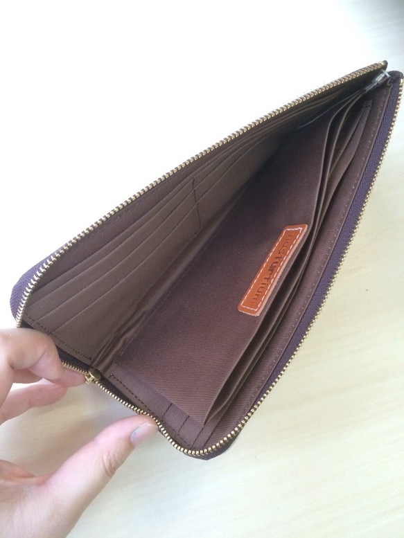 ピッグスキンのスリムな長財布　Ｌ字型　ライムグリーン　受注製作 4枚目の画像