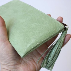 ピッグスキンのスリムな長財布　Ｌ字型　ライムグリーン　受注製作 3枚目の画像