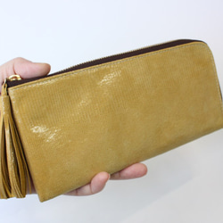 ピッグスキンのスリムな長財布　Ｌ字型　イエロー　　受注製作 2枚目の画像