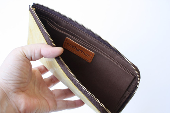 ピッグスキンのスリムな長財布　Ｌ字型　イエロー　　受注製作 3枚目の画像