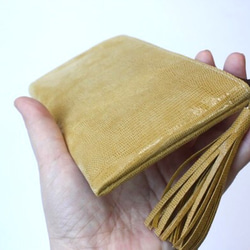 ピッグスキンのスリムな長財布　Ｌ字型　イエロー　　受注製作 5枚目の画像