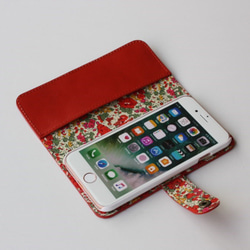 [適用於iphone5、5S，SE]帶有牛皮和自由印花紅色的iPhone護套 第2張的照片