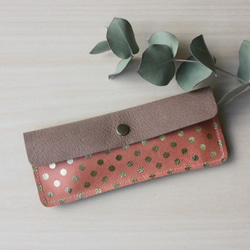 ピッグスキンのペンケース　みずたまピンク×ライトグレージュ 1枚目の画像