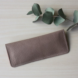 ピッグスキンのペンケース　みずたまピンク×ライトグレージュ 2枚目の画像