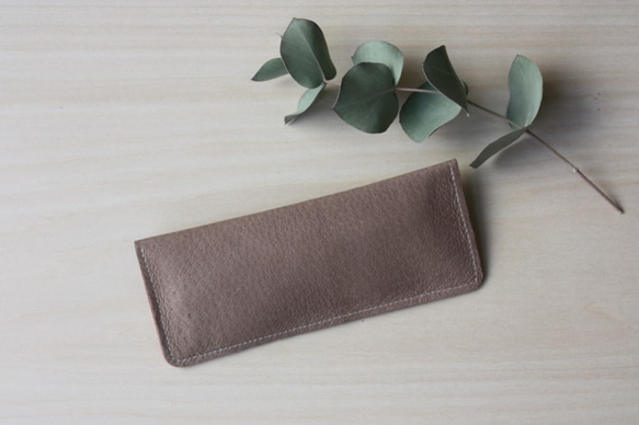 ピッグスキンのペンケース　みずたまピンク×ライトグレージュ 2枚目の画像