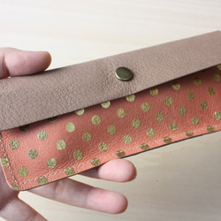 ピッグスキンのペンケース　みずたまピンク×ライトグレージュ 4枚目の画像