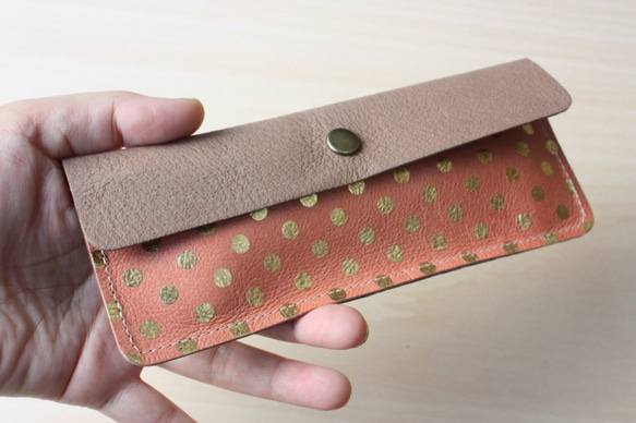 ピッグスキンのペンケース　みずたまピンク×ライトグレージュ 4枚目の画像
